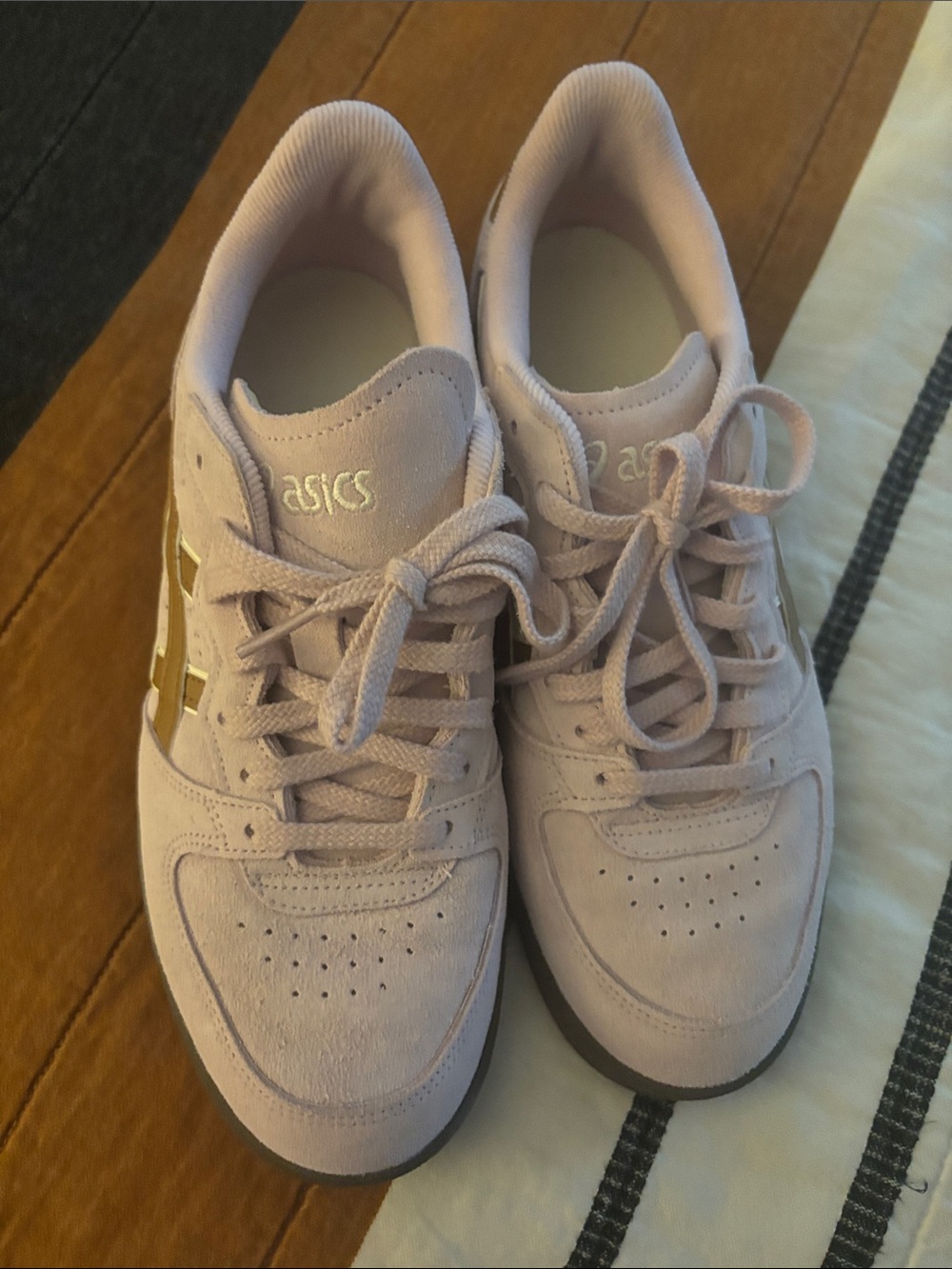 NWOT JCrew x ASICS Light Pink Suede Low-Top Sneakers with Gold Logo